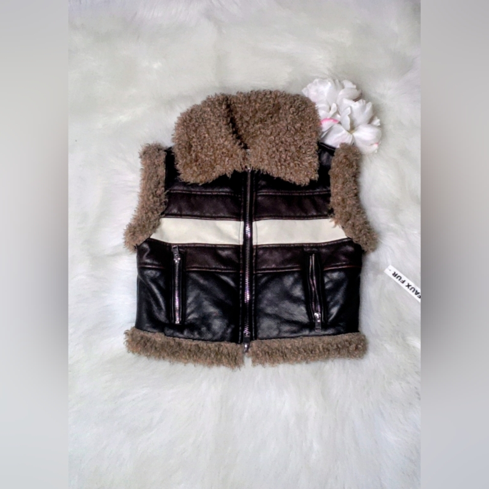 NWT Cali 1850 Faux Leather/Fur Vest Size XS
